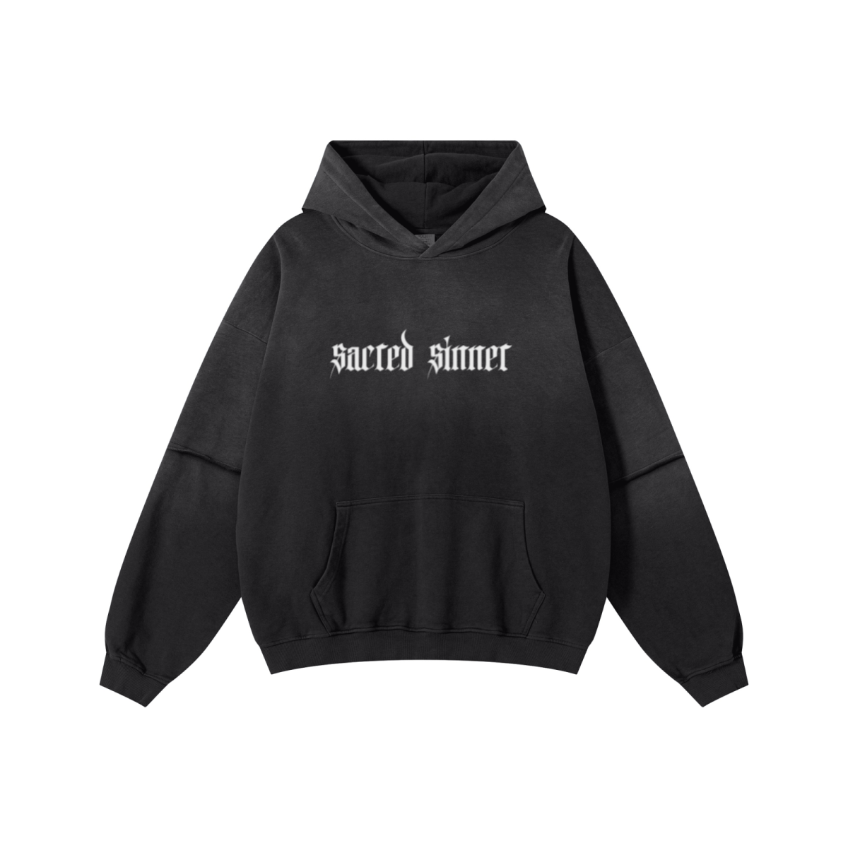 370GSM Unisex Monkey Wash Faux-Two-Piece PP-Sprayed  French Terry Hoodie Vintage Black