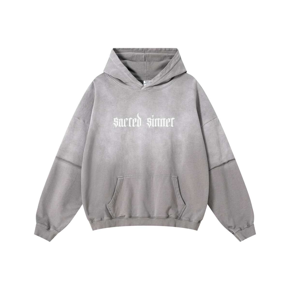 370GSM Unisex Monkey Wash Faux-Two-Piece PP-Sprayed  French Terry Hoodie Vintage Medium Grey