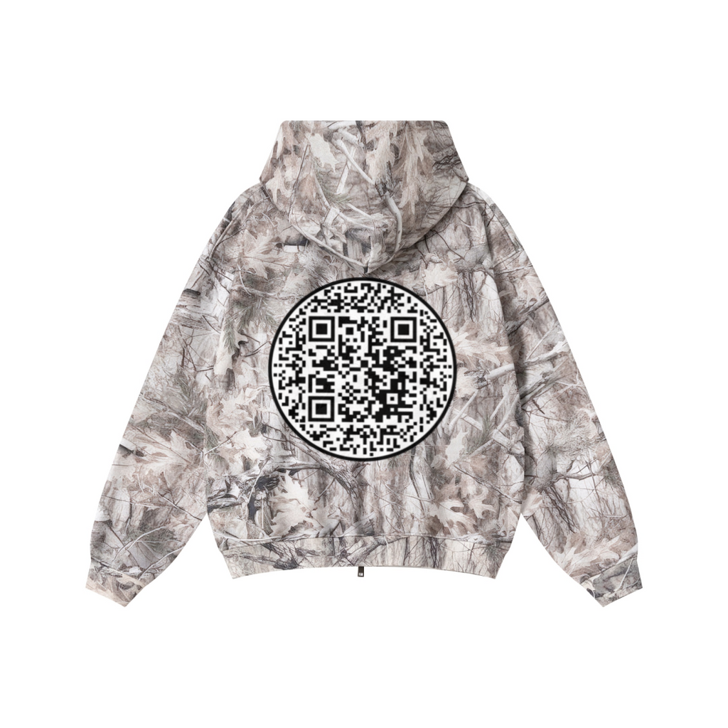 340GSM Unisex Heat Transfer Desert Camouflage Zip-Up Hoodie 	Branch Camouflage